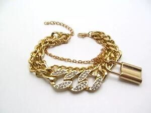 4411 (3) Vintage 80s Punk Gold Bracelets 1 Chunky & 1 Medium & 1 smaller W/Lock